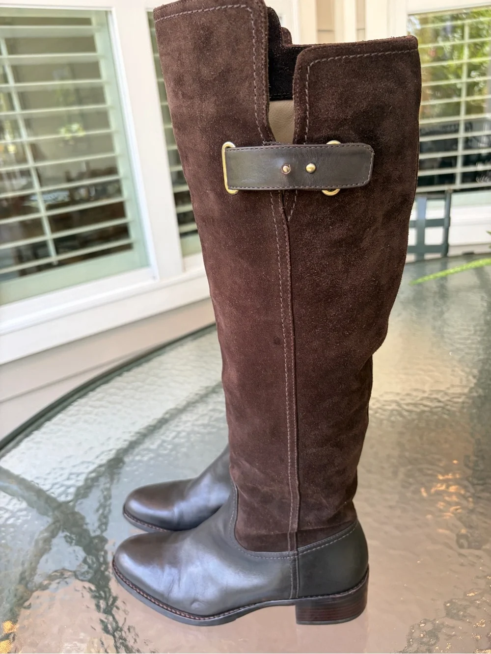 Joan & David brown suede and leather riding boots women's size 6 1/2M Preowned